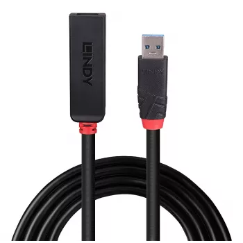 Lindy 10m USB 3.0 aktīvais pagarinātājs Slim, USB 3.2 Gen 1 (3.1 Gen 1) Type-C, 5000 Mbit/s, melns, ABS