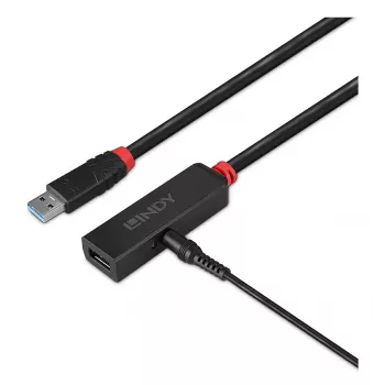 Lindy 10m USB 3.0 aktīvais pagarinātājs Slim, USB 3.2 Gen 1 (3.1 Gen 1) Type-C, 5000 Mbit/s, melns, ABS