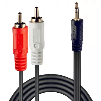 Lindy 3m Premium Phono uz 3.5mm kabelis, 2 x RCA, vīrietis, 3.5mm, vīrietis, 3 m, melns