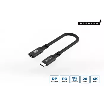 USB-C uz USB-C pagarinātājkabelis MicroConnect USB3.2CC015EX, USB 3.2 Gen 2x2, 0,15 m, melns