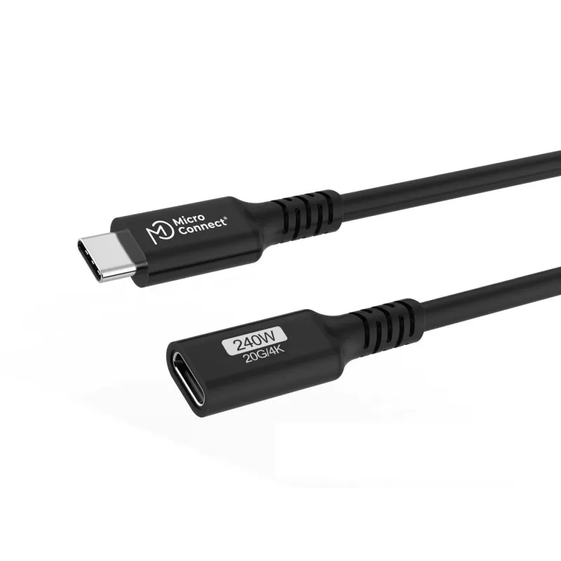 USB-C uz USB-C pagarinātājkabelis MicroConnect USB3.2CC015EX, USB 3.2 Gen 2x2, 0,15 m, melns