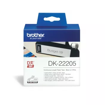 Nepārtrauktā etiķete Brother DK22205 Melns uz Balta 6.2cm x 30.48m