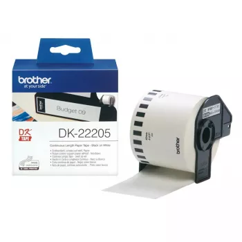 Nepārtrauktā etiķete Brother DK22205 Melns uz Balta 6.2cm x 30.48m