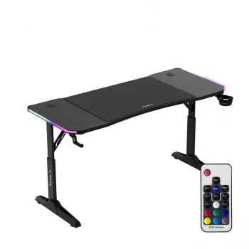 Regulējama augstuma spēļu galds huzaro Hero 3.6 RGB Melns — 1400×600 mm, augstums 560–790 mm, RGB apgaismojums, H-kājas