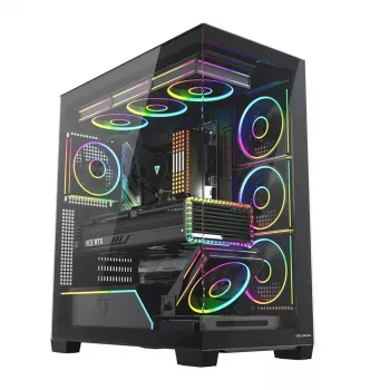 PC korpuss MODECOM VOLCANO STELLAR PLUS ARGB MIDI, 5 priekšējie ventilatori, rūdīts stikls, USB-C