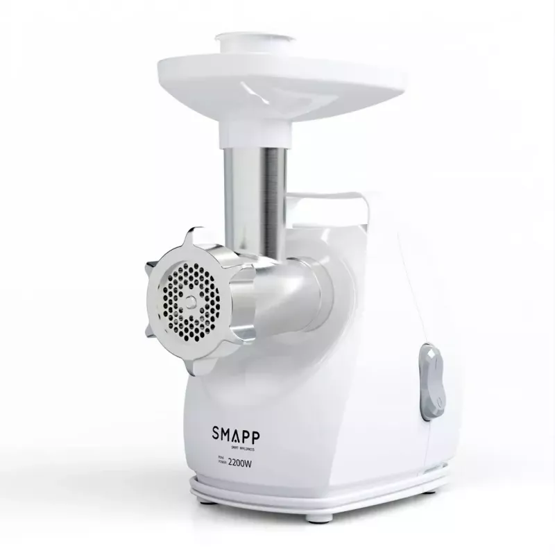 Gaļasmaļķieris SMAPP 490.81 BALTS - 2200 W, 1 ātrums, 2.7 kg/min, 3 sietiņi, rīvēšanas uzgalis