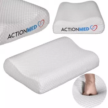 Ortopēdiskais kakla spilvens ActionMed CERVICAL MED PILLOW PO100AM – putu pildījums, 550×360×120 mm, mazgājams pārvalks, balts