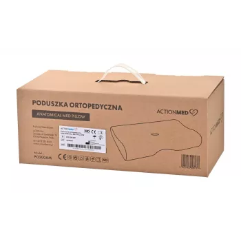 Ortopēdiskais spilvens ActionMed PO200AM — anatomisks putu spilvens galvai un kaklam, 590×350 mm, maksimālais augstums 11 cm, noņemams pārvalks