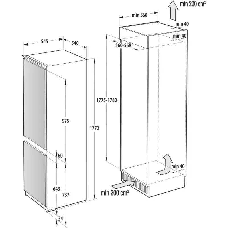 Gorenje NRKI517E41 Iebūvējamais Ledusskapis 252 L Balts