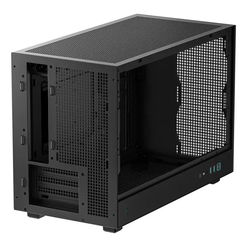 Korpuss DeepCool CH260 Micro Tower Melns — Micro-ATX/Mini-ITX, rūdīts stikls, USB-C, max GPU 413 mm