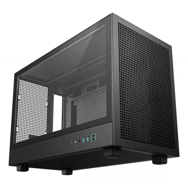 Korpuss DeepCool CH260 Micro Tower Melns — Micro-ATX/Mini-ITX, rūdīts stikls, USB-C, max GPU 413 mm