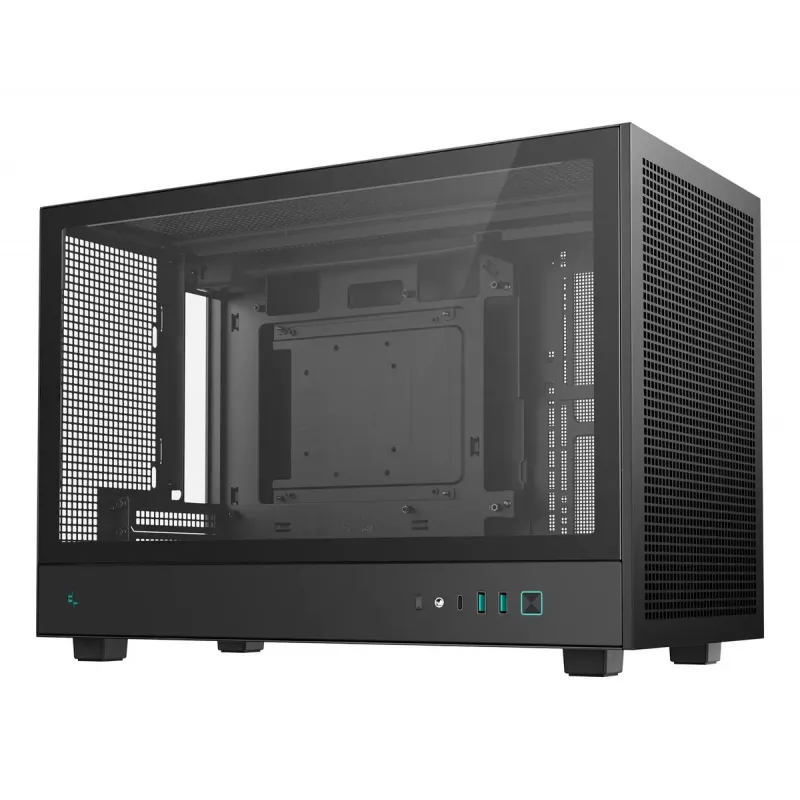 Korpuss DeepCool CH260 Micro Tower Melns — Micro-ATX/Mini-ITX, rūdīts stikls, USB-C, max GPU 413 mm