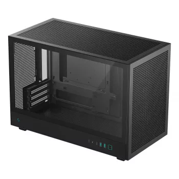 Korpuss DeepCool CH260 Micro Tower Melns — Micro-ATX/Mini-ITX, rūdīts stikls, USB-C, max GPU 413 mm