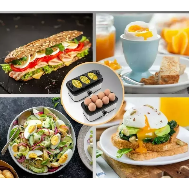 Elektriskais olu vārītājs ProfiCook 501275 — nerūsējošais tērauds, 7 olām, omletes/pocēšanas ieliktnis