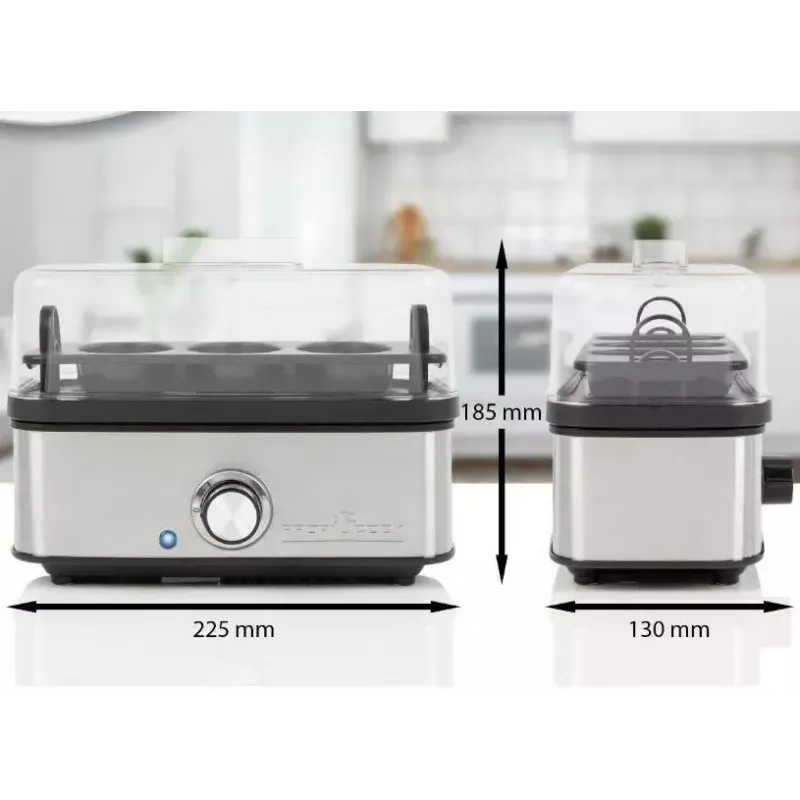 Elektriskais olu vārītājs ProfiCook 501275 — nerūsējošais tērauds, 7 olām, omletes/pocēšanas ieliktnis