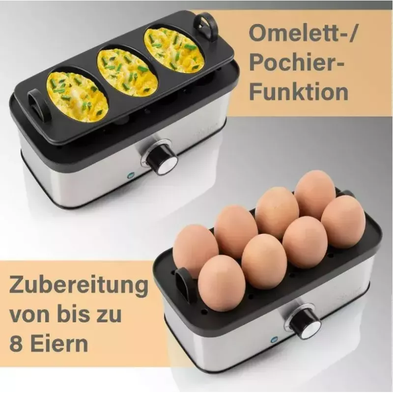 Elektriskais olu vārītājs ProfiCook 501275 — nerūsējošais tērauds, 7 olām, omletes/pocēšanas ieliktnis