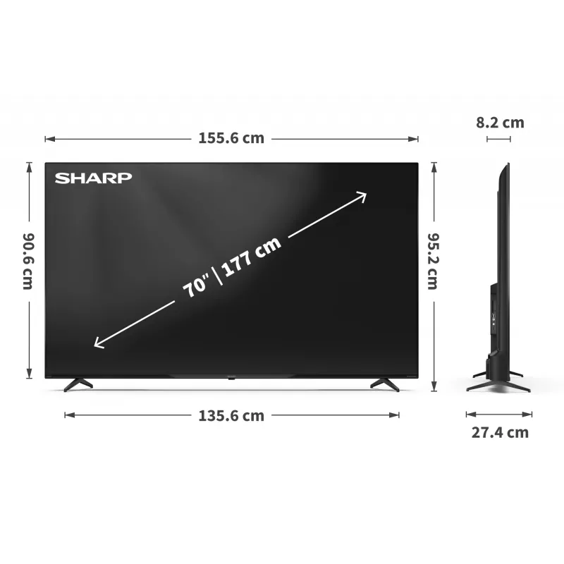 Sharp 70HP5265E televizors 177,8 cm (70 collu) 4K Ultra HD Smart TV Wi-Fi Melns