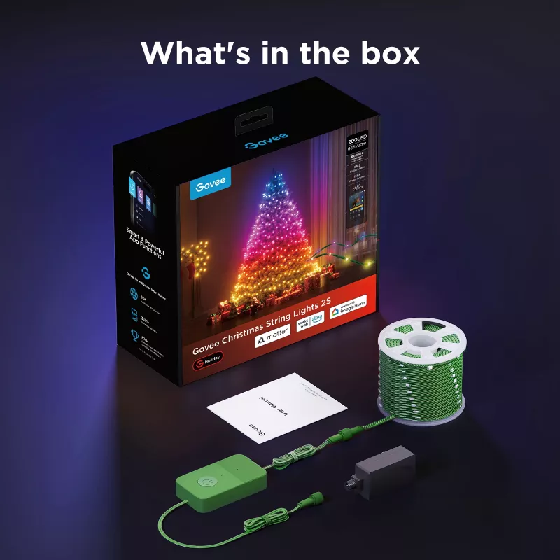 Gudrā virteņa Govee 2S 20 m, Wi‑Fi/Bluetooth, zaļa