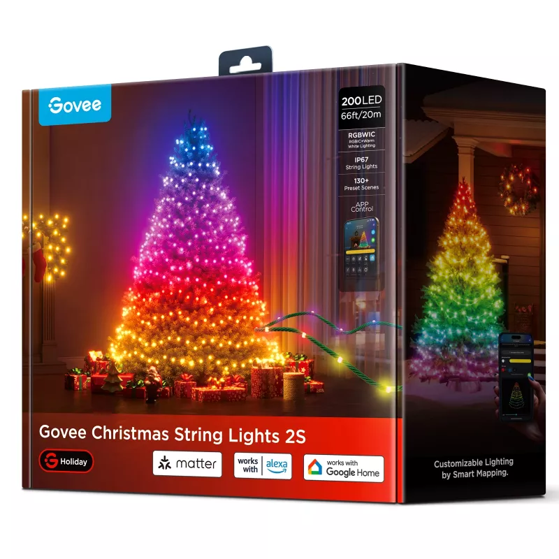 Gudrā virteņa Govee 2S 20 m, Wi‑Fi/Bluetooth, zaļa