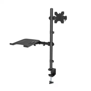 Manhattan Desk Mount monitora un klēpjdatora kombinētais stiprinājums (Full Motion), 10-27 inch monitors, līdz 17 inch klēpjdators, skavas montāža, VESA 75x75 un 100x100mm, max 8kg