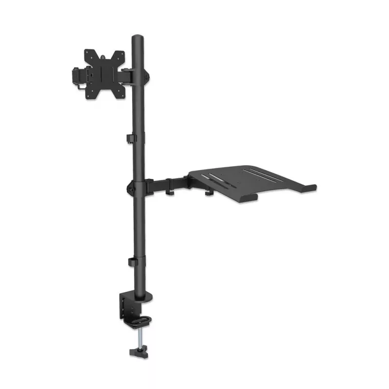 Manhattan Desk Mount monitora un klēpjdatora kombinētais stiprinājums (Full Motion), 10-27 inch monitors, līdz 17 inch klēpjdators, skavas montāža, VESA 75x75 un 100x100mm, max 8kg