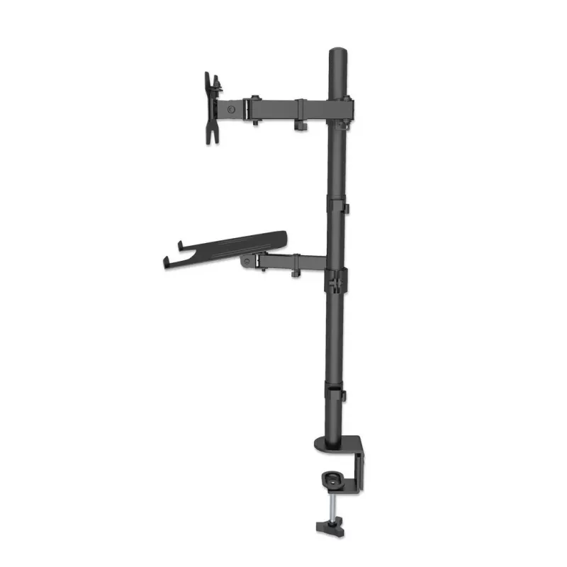 Manhattan Desk Mount monitora un klēpjdatora kombinētais stiprinājums (Full Motion), 10-27 inch monitors, līdz 17 inch klēpjdators, skavas montāža, VESA 75x75 un 100x100mm, max 8kg