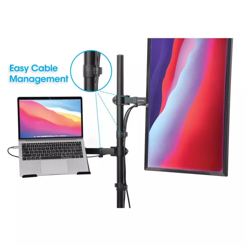 Manhattan Desk Mount monitora un klēpjdatora kombinētais stiprinājums (Full Motion), 10-27 inch monitors, līdz 17 inch klēpjdators, skavas montāža, VESA 75x75 un 100x100mm, max 8kg