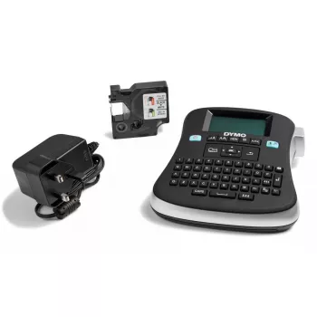 DYMO LabelManager 210D+ rokas etiķešu printeris | QWERTY tastatūra | ar 12mm melnu uz balta D1 lentēm un futrāli