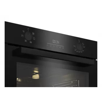 Iebūvējamā elektriskā cepeškrāsns BEKO BBIE123001BD — 72 L, 2400 W, LED displejs, ievelkami rokturi, tvaika pašattīrīšanās, melna