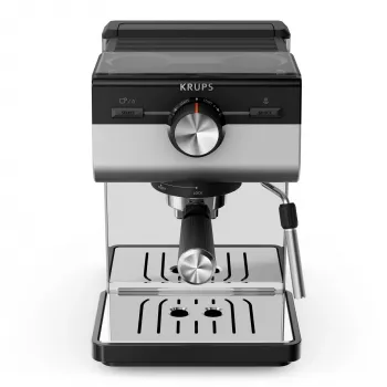 Kafijas automāts KRUPS XP384E10 — daļēji automātisks, 2 L ūdens tvertne, 2 krūzēm, melns/nerūsējošais tērauds
