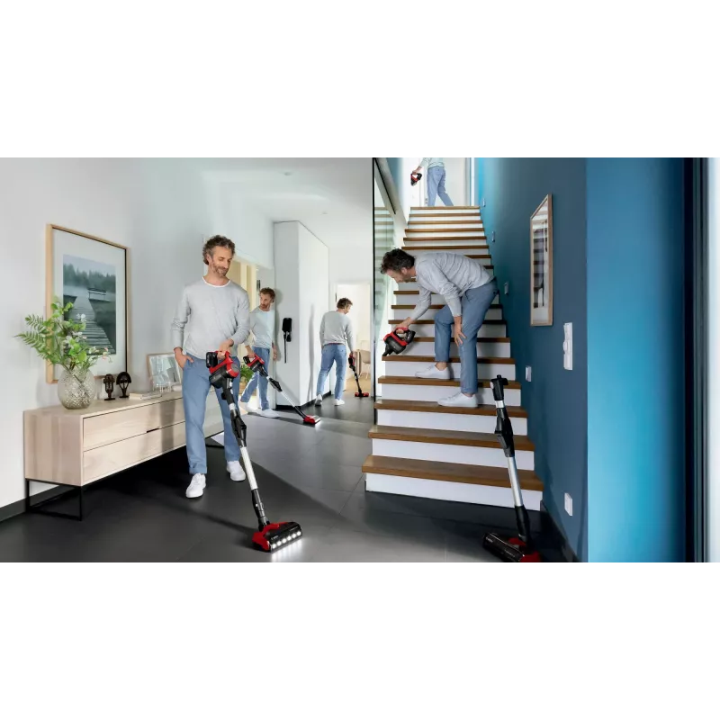 Bosch BCS711PET bezvadu stick putekļsūcējs, 18V, 3Ah, bezmaiss, 0.3L, melns/sarkans