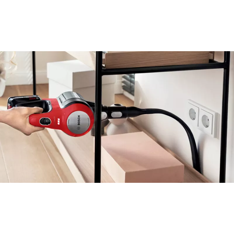 Bosch BCS711PET bezvadu stick putekļsūcējs, 18V, 3Ah, bezmaiss, 0.3L, melns/sarkans