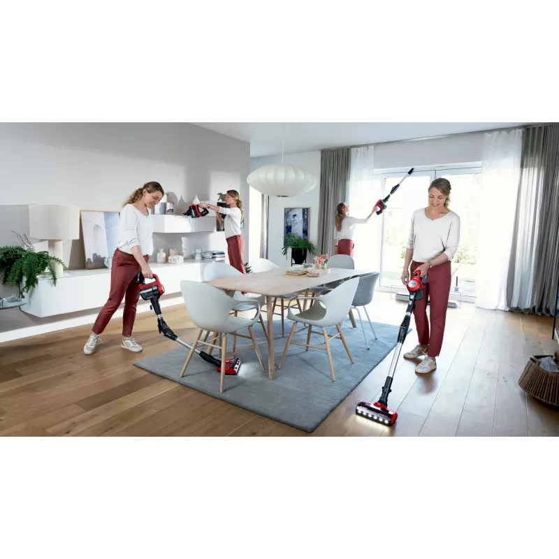 Bosch BCS711PET bezvadu stick putekļsūcējs, 18V, 3Ah, bezmaiss, 0.3L, melns/sarkans