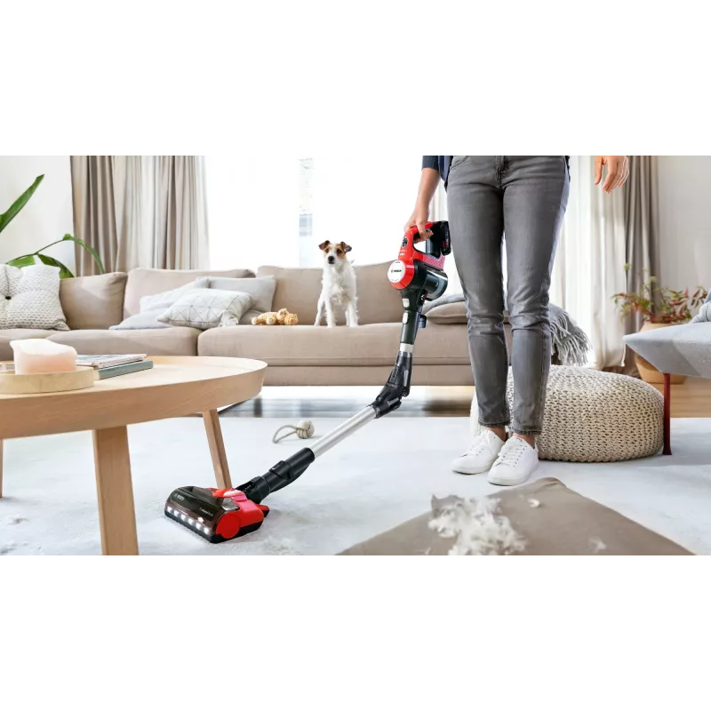 Bosch BCS711PET bezvadu stick putekļsūcējs, 18V, 3Ah, bezmaiss, 0.3L, melns/sarkans