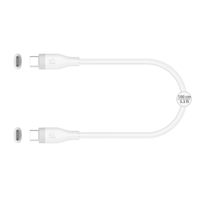 USB-C uz USB-C uzlādes/datu kabelis j5create JUCX17W, 60W, šķidrais silikons, 1,8 m, balts