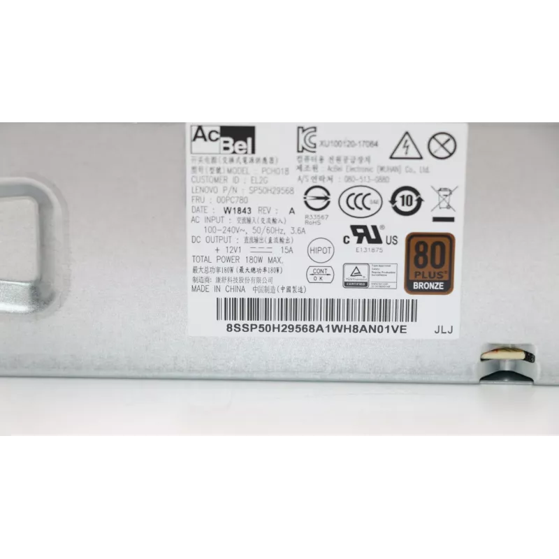 Lenovo 00PC780 barošanas bloks 180 W Sudrabs