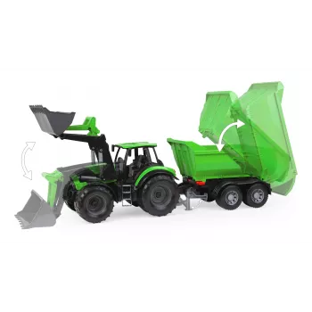 Mehāniskā rotaļlieta traktors Lena Deutz-Fahr Worxx ar 74 cm garumu un noņemamu piekabi