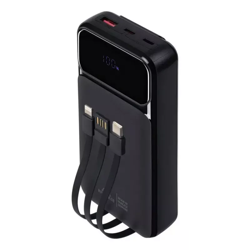Portatīvais akumulators Rivacase VA2221 — 20000 mAh LiPo, PD 3.0 un QC 3.0, 3 porti (1×A, 2×C), 22,5 W izeja