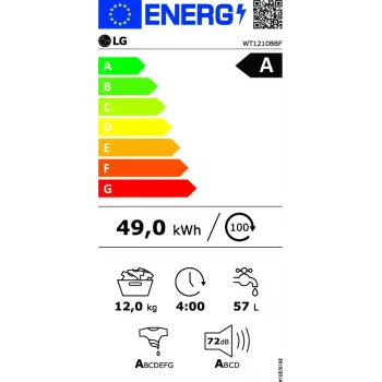 LG WT1210BBF Veļas mazgājamā-žāvējamā mašīna 22 kg 1400 RPM Melna