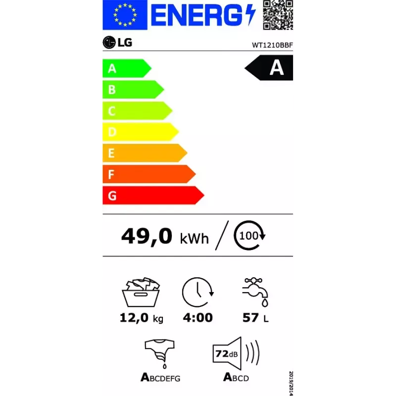 LG WT1210BBF Veļas mazgājamā-žāvējamā mašīna 22 kg 1400 RPM Melna