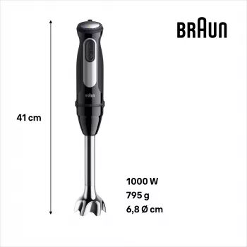 Braun MultiQuick 5 MQ55.254MBK 0.5 L rokas blenderis 1000 W melns, nerūsējošais tērauds