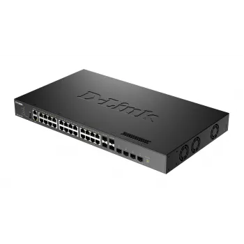D-Link Layer 3 Stackable 10 Gigabit pārvaldāms slēdzis, 24 porti Fast Ethernet (10/100), 4x 25G SFP28 augšupsaites, pilns duplekss, stiprināms statīvā