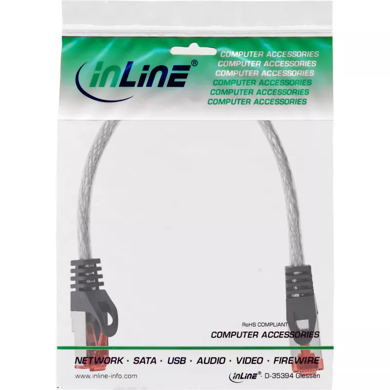 Patch kabelis InLine S/FTP PiMF Cat6 250MHz RJ-45–RJ-45 PVC caurspīdīgs 0,25 m