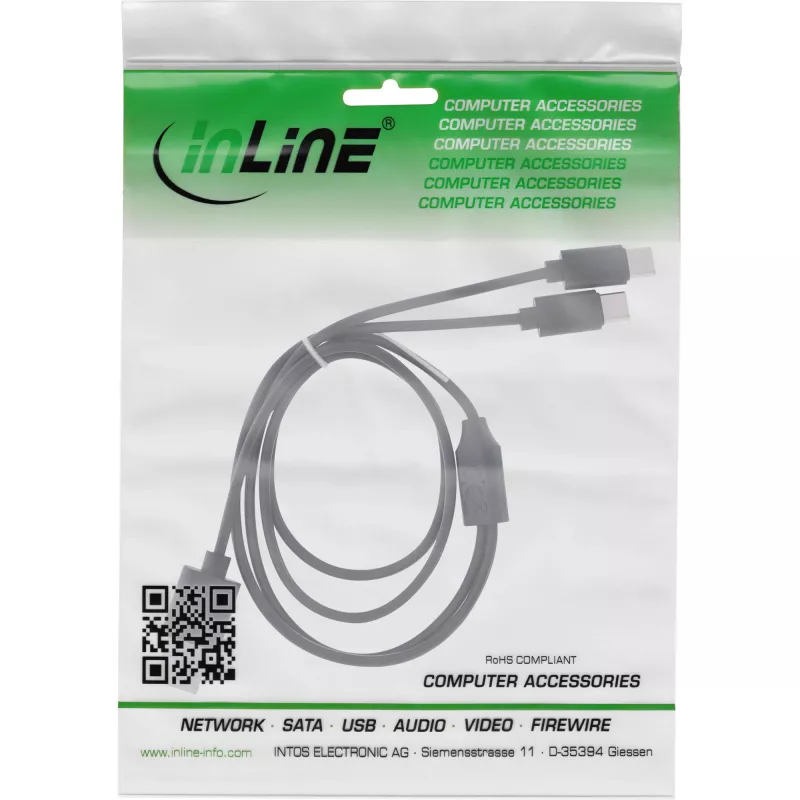 InLine USB 2in1 Y-lādēšanas kabelis, 1x USB-A vīriešu uz 2x USB-C vīriešu, melns 0.5m