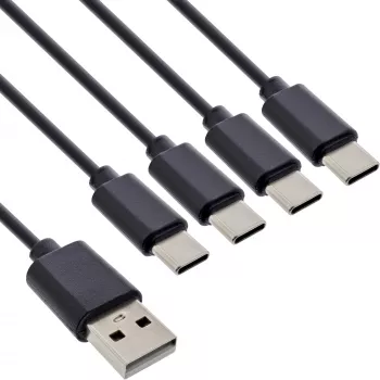 InLine USB 4in1 Y-lādēšanas kabelis, 1x USB-A vīrietis uz 4x USB-C vīrietis, melns 0.5m