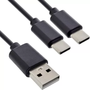 InLine USB 2in1 Y-lādēšanas kabelis, 1x USB-A vīriešu uz 2x USB-C vīriešu, melns 1m