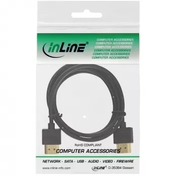 InLine High Speed HDMI kabelis ar Ethernet, AM/AM, super plāns, melns/zelta, 0,5m