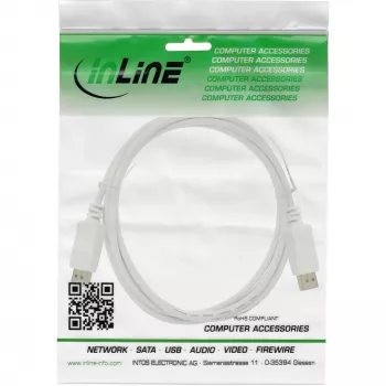 DisplayPort kabelis InLine 17211W, DisplayPort–DisplayPort, 1,5 m, balts, 7 mm diametrs