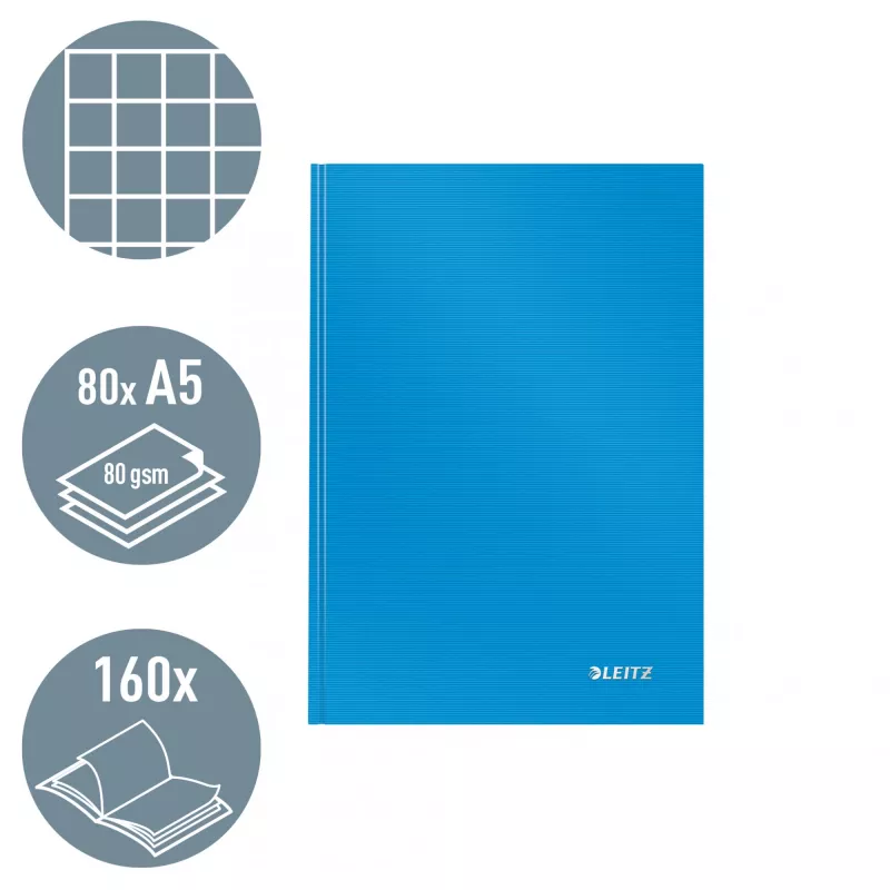 Leitz piezīmju bloks Solid cietie vāki A5 rūtiņās 90 g/m² 80 lapas, zils