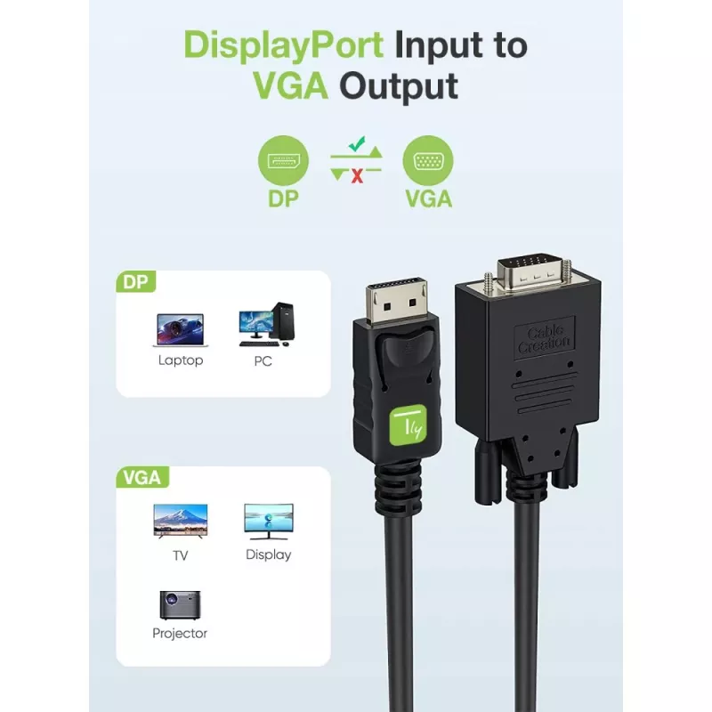 Techly Monitor DisplayPort–VGA kabelis 1,8 m ICOC DSP-V-018